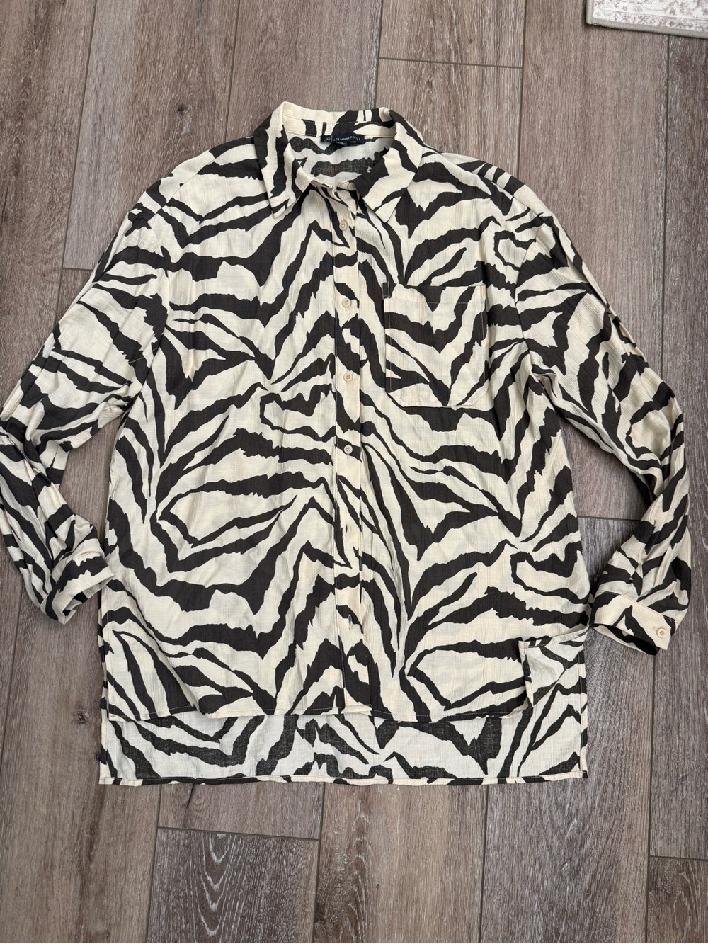 Oversized Zebra-Print Button-Up Shirt - Black & Cream